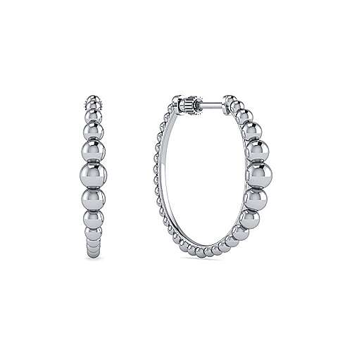 Gabriel&Co: Sterling Silver 25MM Beaded Classic Hoop Earrings