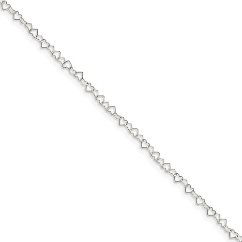 Sterling Silver  Heart Link Anklet
Length: 10