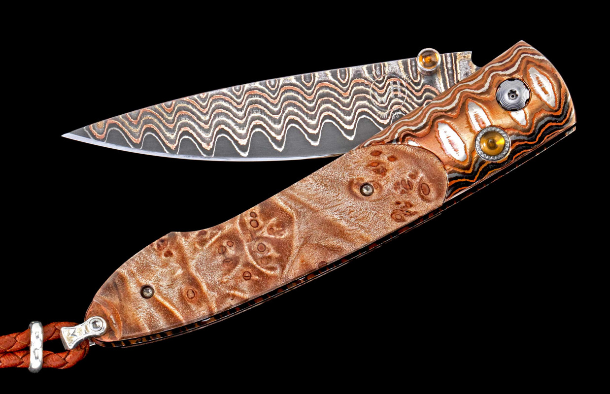 William Henry The Lancet 'Burl' Features A Frame In Heat-Colored 'Wave Mokume', Inlaid With Natural Maple Burl Pocket Knife