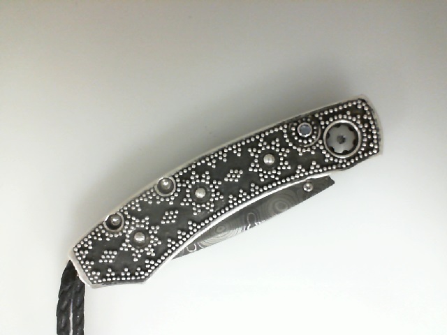 William Henry Twenty Five Ix Silver Granulated Jawan Beads And  Raindrop Damascus Knife