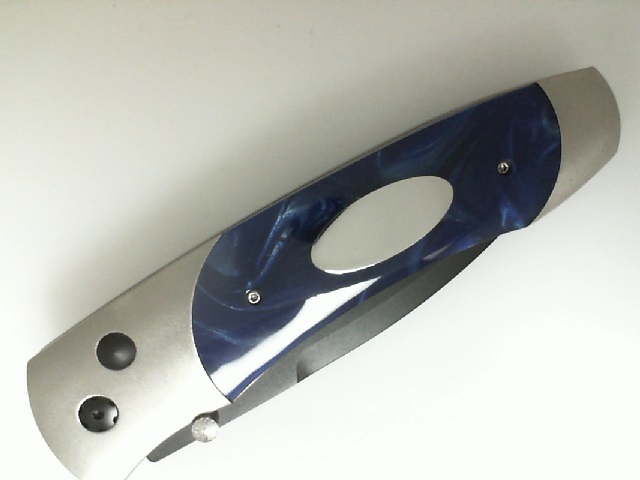 William Henry A- Series Titanium And Stainless Steel Knife With Blue  Resin Inlay
