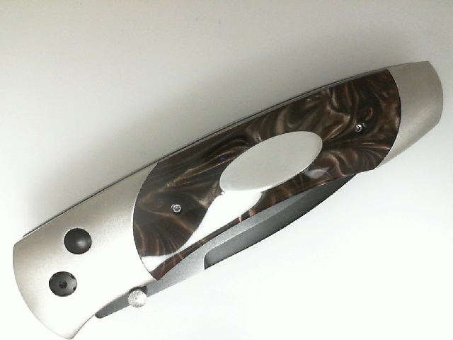 William Henry A- Series Titanium And Stainless Steel Knife With Brown  Resin Inlay