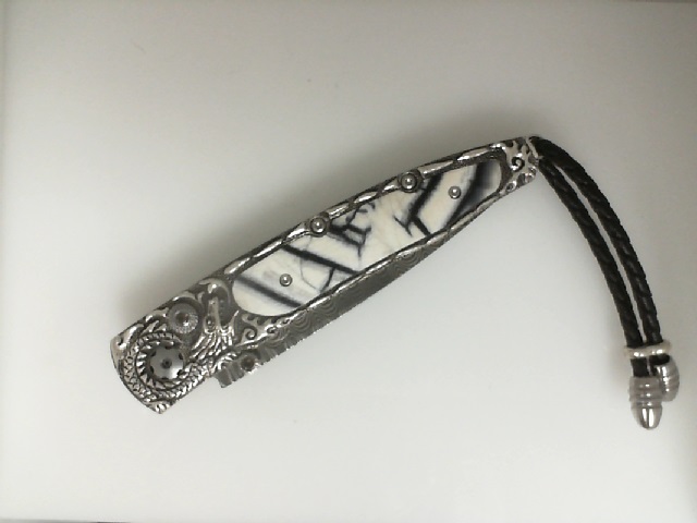 William Henry Pocketknife With Hand-Carved Sterling Silver, Fossil Woolly Mammoth Tusk, And Damascus
