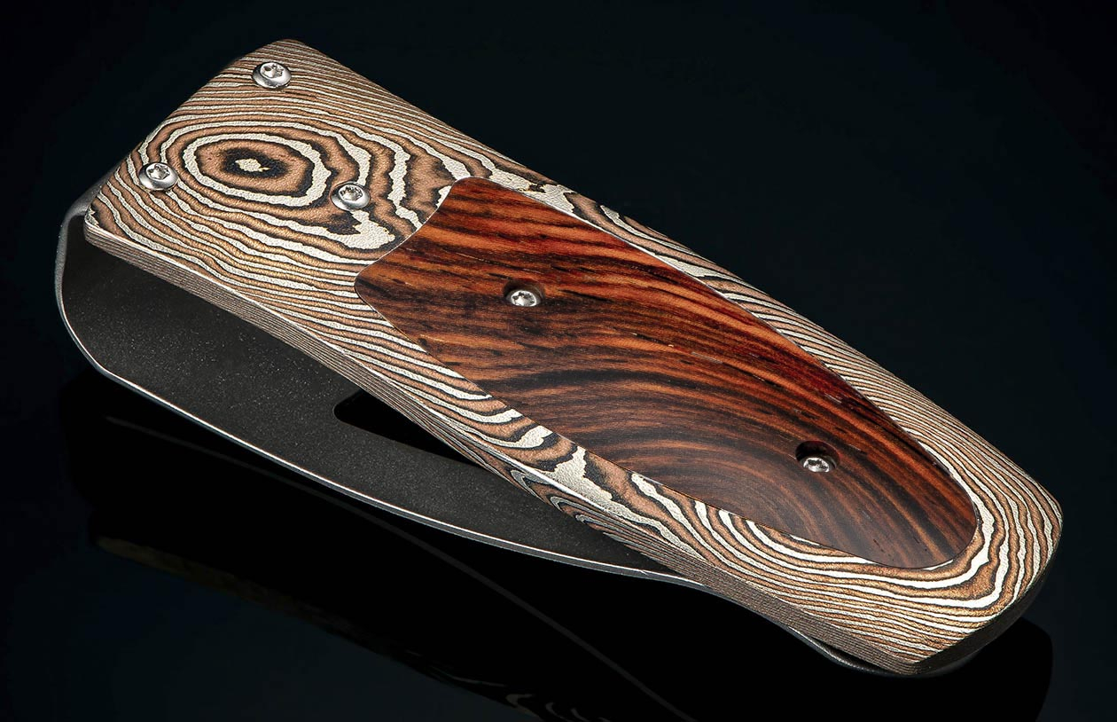 William Henry: The Pharaoh ‘Brazil’  Frame In Hand-Forged Mokuke Gane By Mike Sakmar, Inlaid With Cocobolo Wood, Tempered Stainless Steel Money Clip