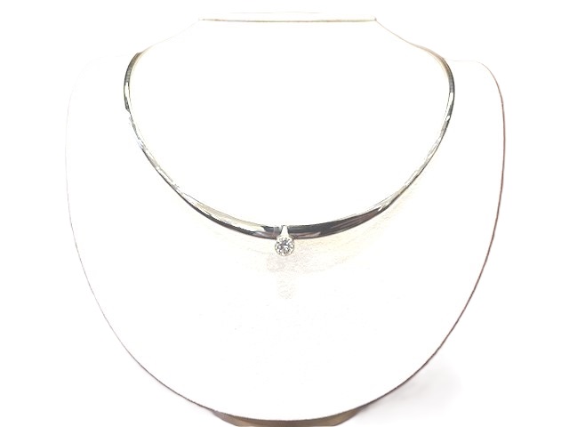 Estate 14 Karat White Gold Omega Necklace With One 0.85Ct Round I SI1 Diamond 16inches