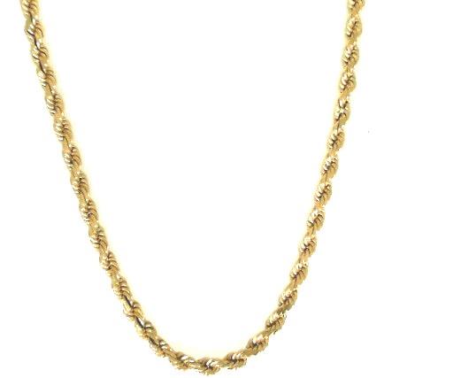 14 Karat Yellow Gold 4.2mm  Diamond-Cut Rope Chain With Lobster ClawLength: 24