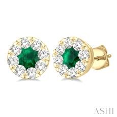 Lovebright Gemstone & Diamond Earrings
1/2 ctw Lovebright 3.3MM Emerald and Round Cut Diamond Precious Stud Earring in 14K Yellow Gold