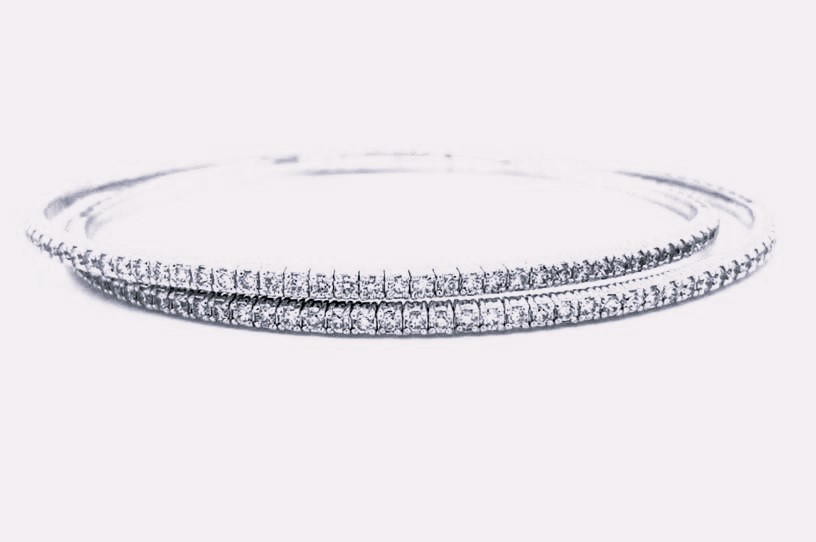 14 Karat White Gold Double Flexible Bangle Bracelet With 1.82Tw Round  Diamonds