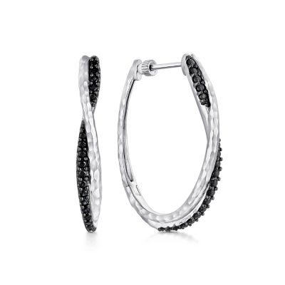 Gabriel & Co Sterling Silver Black Spinel 1.06 Ct Hammered Twisted Hoops