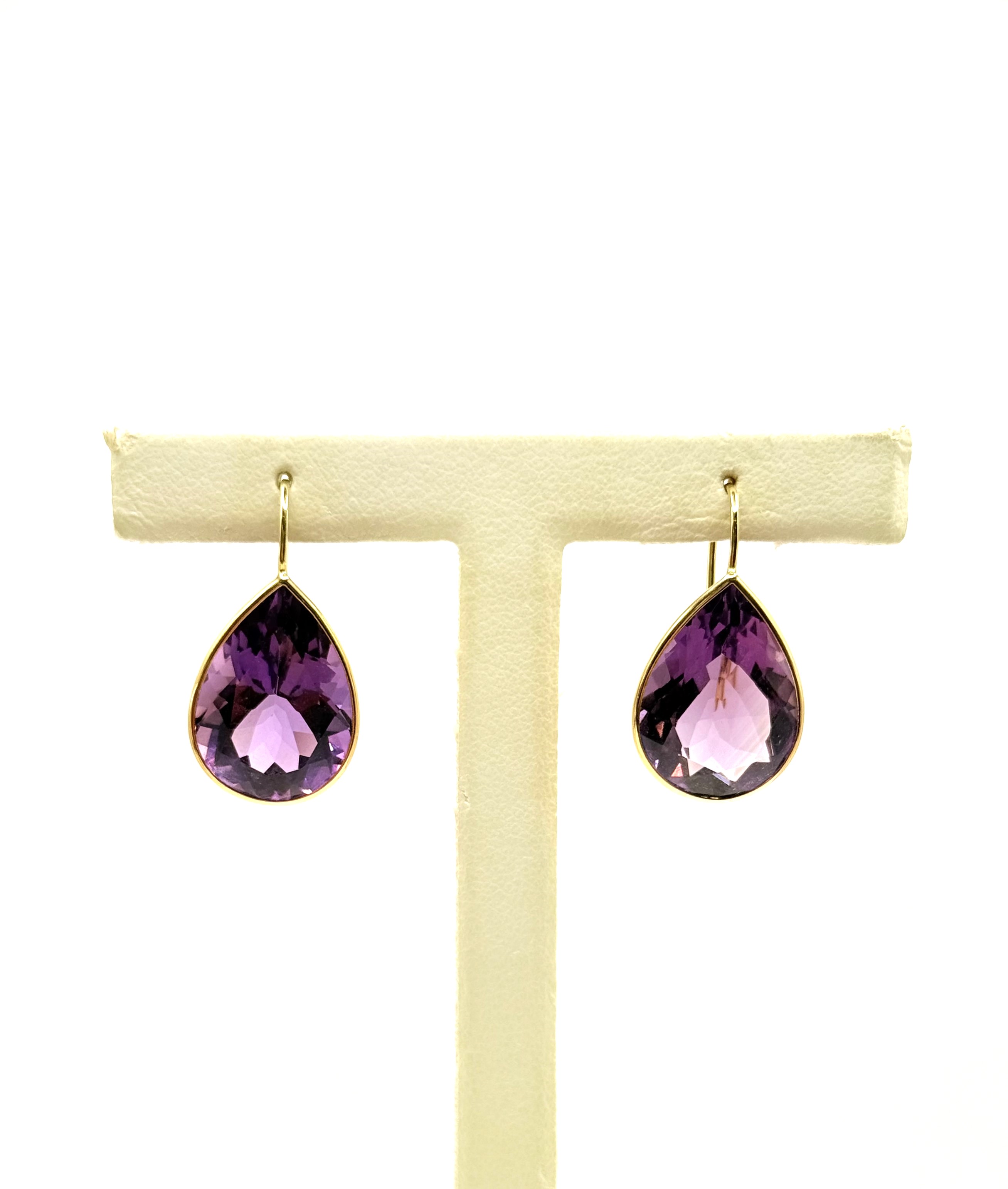 14kt Yellow Gold  Bezel Set With 2=18X12  Pear Shape Amethysts Earrings