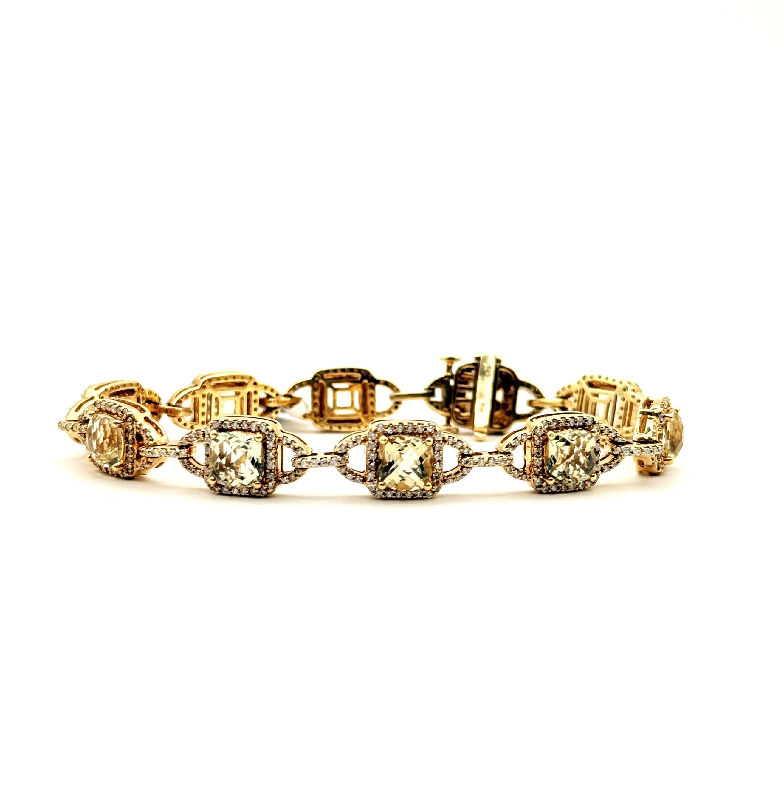 Estate14 Karat Yellow Gold Bracelet With 10=9.06Tw Square Lemon Quartz And 420=1.96Tw Round Diamonds (AS IS)