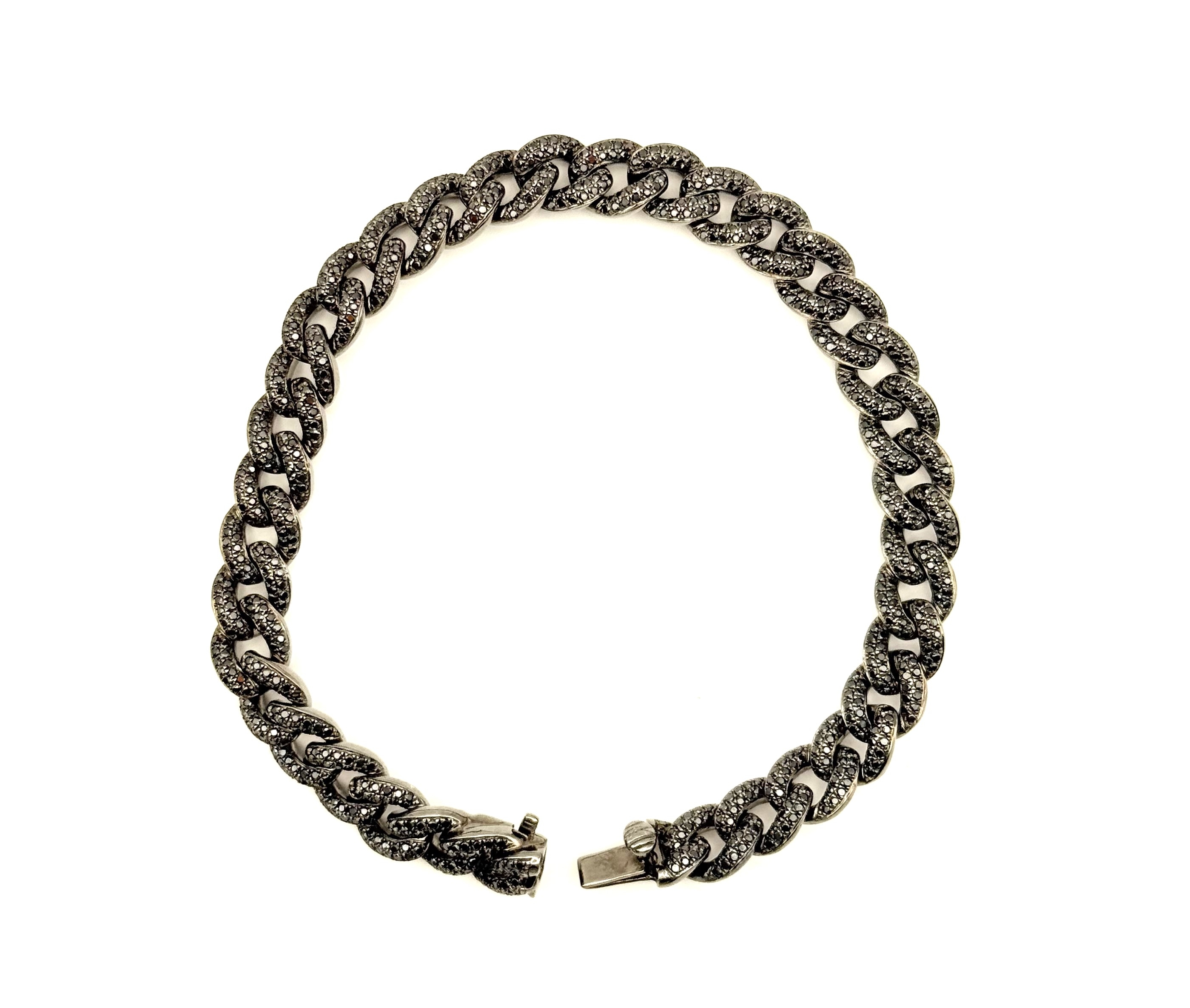 14 Karat Black Rhodium Plated 3.20 Cts Black Diamond Small Link Bracelet  8 Inch
