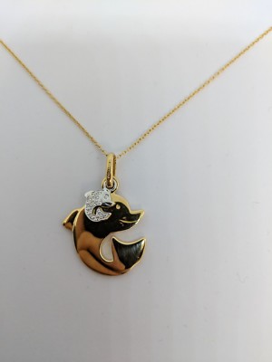 Estate Mattioli 18 Karat Yellow And White Gold Sea Life Dolphin Pendant With diamondsToggle Clasp