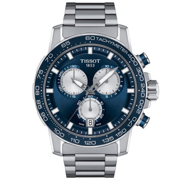TISSOT SUPERSPORT CHRONO (T1256171104100)
Case Material 316L stainless steel case
Length 45.50
Case options aluminium bezel ring
Crystal Scratch-resistant sapphire crystal
Movement Swiss quartz
Functions EOL (battery end-of-life indicator), central