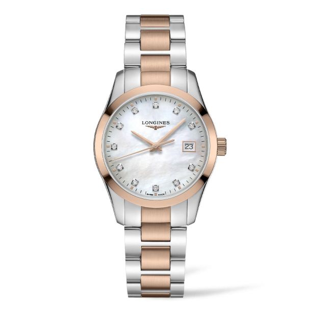 Longines 34mm  Conquest Classic Watch(L23863877)
Stainless Steel and Red PVD Coating/MOP Diamond Dial