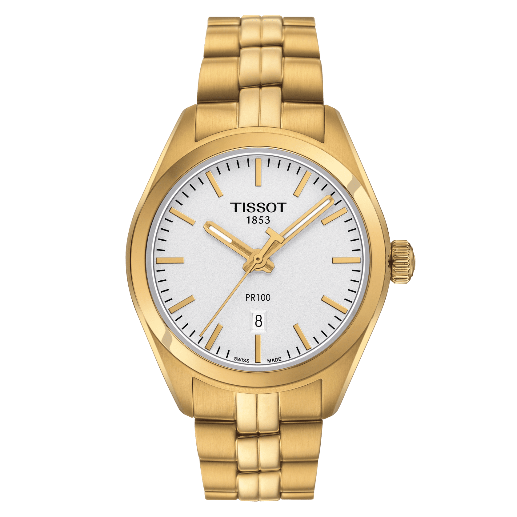 TISSOT PR 100 LADY QUARTZ (T101.210.33.031.00)
Sapphire Crystal
Movement Quartz caliber F04.111
Water Resistance: 100m
33mm stainless steel case
Silver-tone dial
Gold-tone stainless steel bracelet
Tissot Style#: T1012103303100