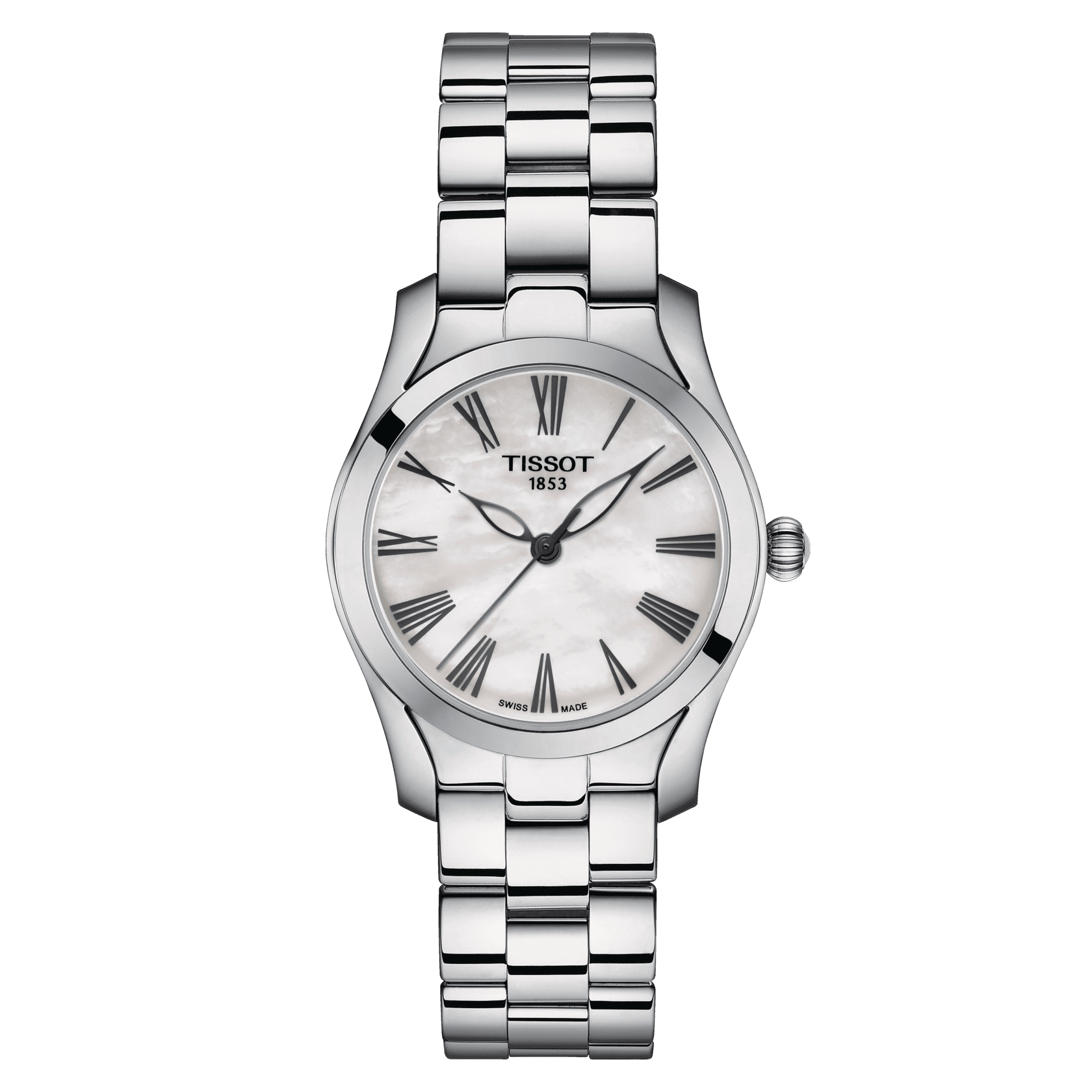 TISSOT T-WAVE QUARTZ (T112.210.11.113.00)
30mm/316L stainless steel case
Domed scratch-resistant sapphire crystal
Swiss quartz/ETA F04.111
EOL (battery end-of-life indicator)
White mother-of-pearl with roman
Stainless steel with butterfly clasp with